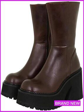 Wedge Heel Ankle Boots Platform Zipper Chunky Block High Heel Round Toe Fashion
